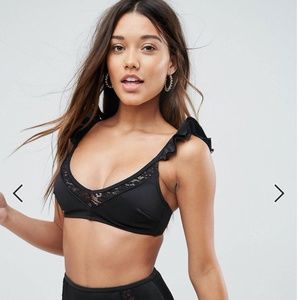 ASOSLace Neoprene Frill Sweetheart Crop Bikini Top